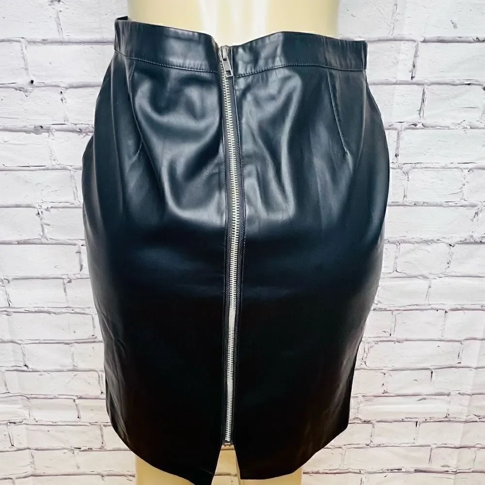 Cupcakes And Cashmere Womens Black Zip Faux Leather Pencil Skirt Size 10 New